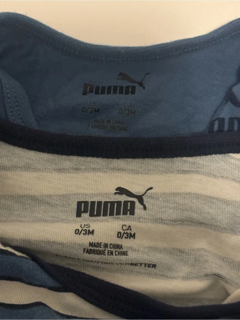 Puma Blue and White Striped & Solid Baby One-Piece Bodysuits - 2 Pack